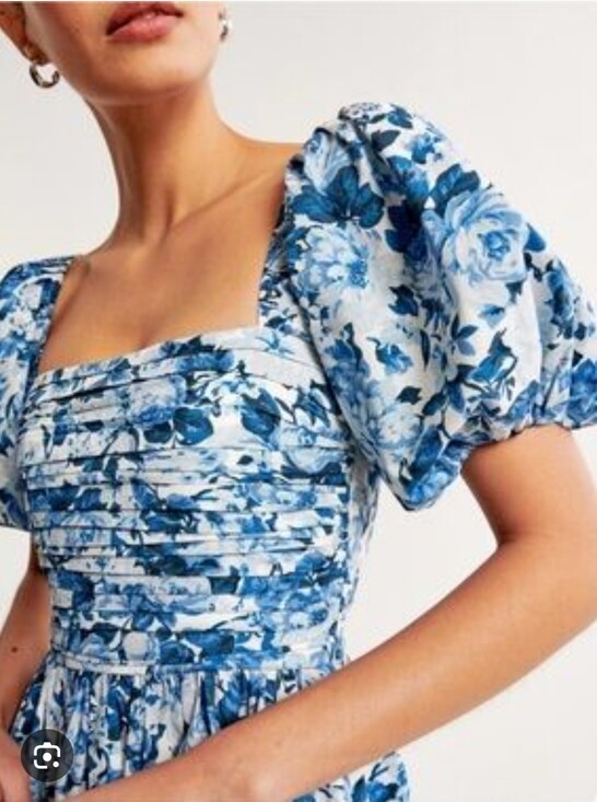 Abercrombie & Fitch Dresses & Skirts - ABERCROMBIE & FITCH | Emerson Poplin Puff Sleeve Midi Dress Blue Floral Sz XLP